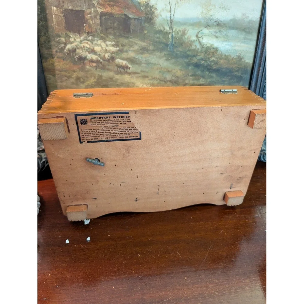 Vintage Wood Jewelry Box Hand Carved Cottage Landscape 11x7x4 AS IS